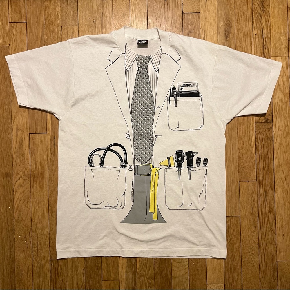 Vintage 1978 Leslie Arwin Doctor T-Shirt XL White Zantac - Picture 1 of 7
